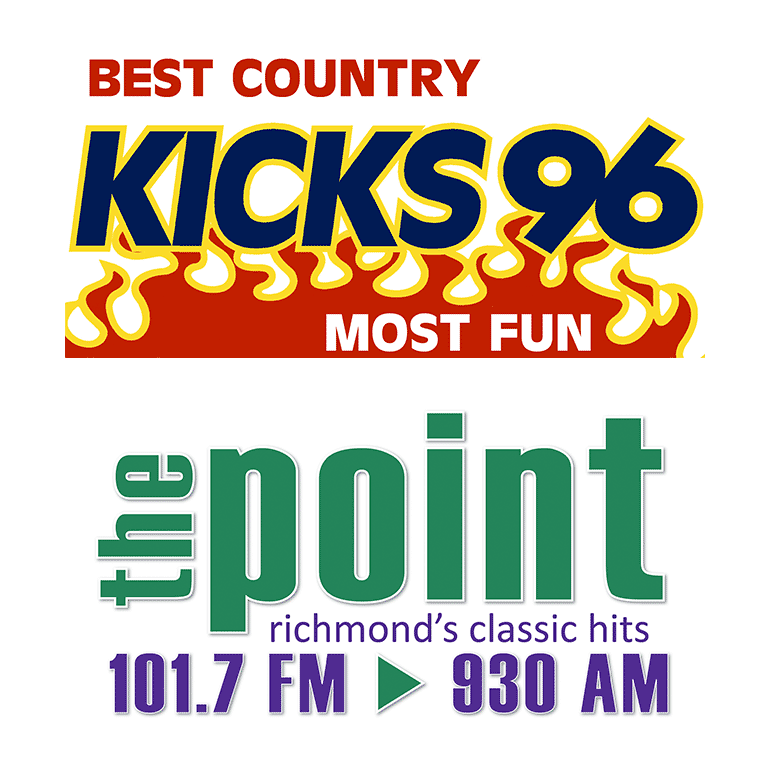 Best Country Kicks 96 and The Point 101.7 logos.