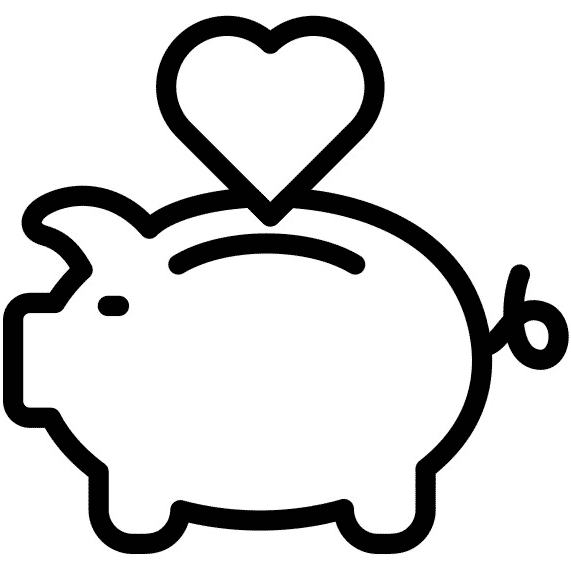 Illustration of a piggy bank with a heart being contributed to it.