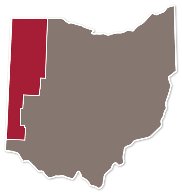 Ohio Counties with In-State Tuition highlighted.