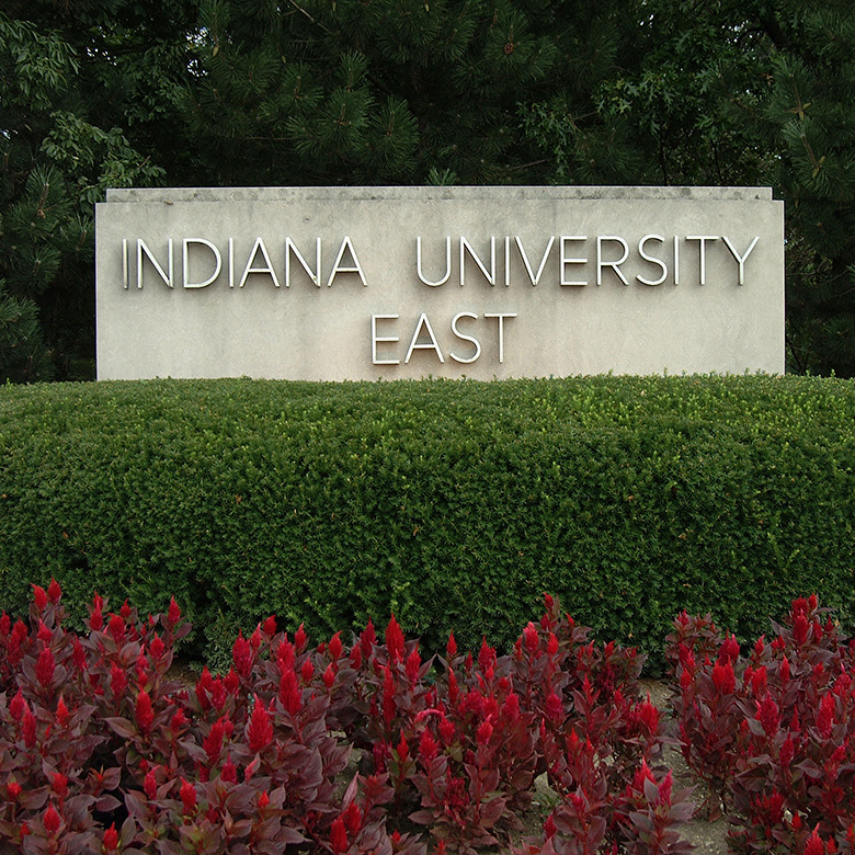 IU East campus photo for news site features stone sign